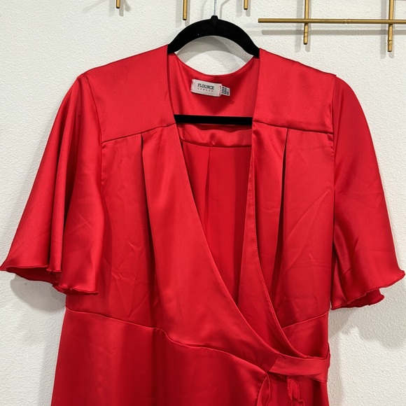 Asos Flounce London Satin Wrap red mini dress, size 10, worn once - Picture 6 of 7
